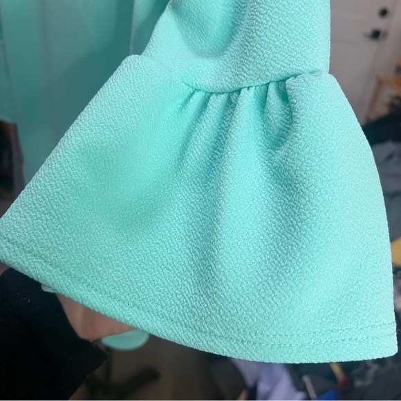 GREEN ENVELOPE Los Angeles Aqua Ruffle Sleeve Women's Top Spring Blouse Small - Picture 6 of 9